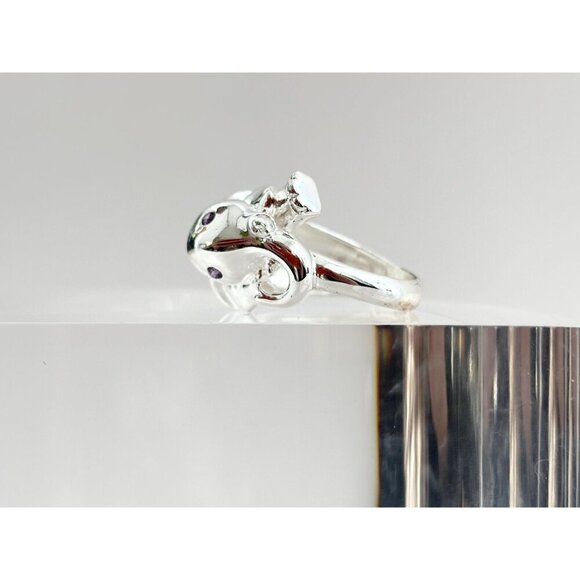 Amethyst Gemstone Eyes Elephant Polished Sterling Silver Vintage Ring - 6.75 - Picture 6 of 10